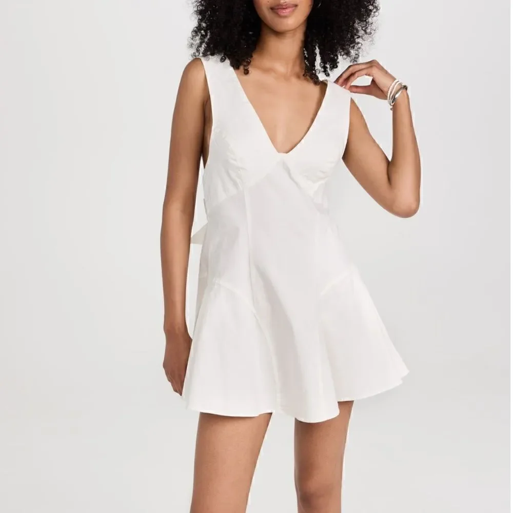 NWOT Free People Eye Catching Mini Dress Sleeveless Open Back Bow V Neck L